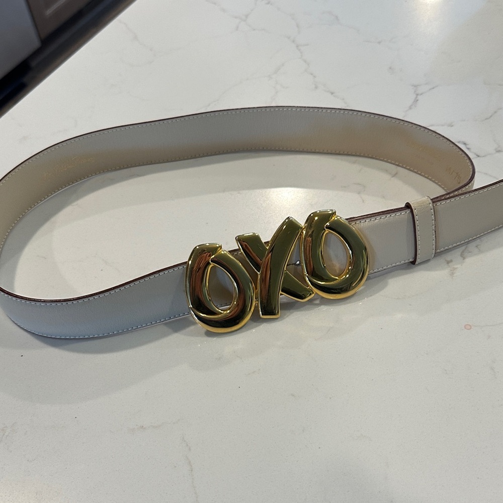 Paloma Picasso Cream Leather Belt with Gold XO Buckle